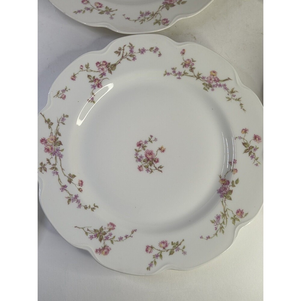 Antique Set Of 6 Haviland Limoges Scalloped Dinner Plates Floral Roses Schleiger - Picture 14 of 16